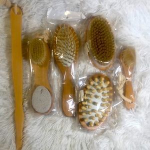 6 in 1 Dry Head to Toe Body Brushing Set Natural Bristle Shower Brush